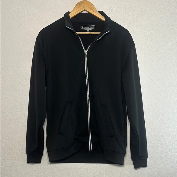 Pebble Beach Jacket Mens Medium Black Performance Golf Full Zip Mock Neck - Picture 1 of 4